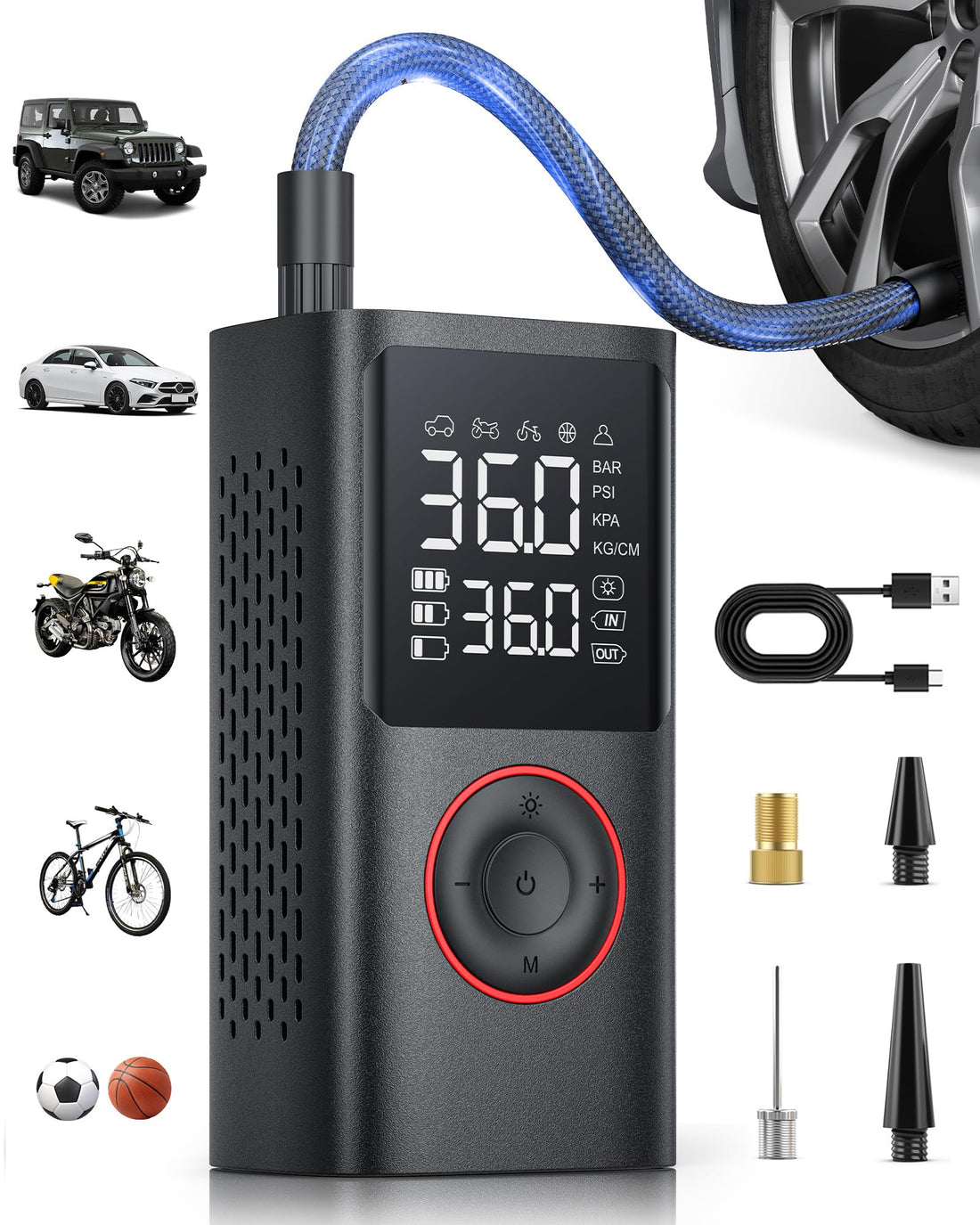 Mini Portable Air Compressor for Bicycles, Cars, Motorcycles, and More.