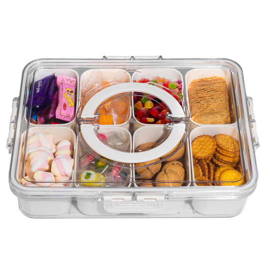 WACOI Divided Snack Serving Tray with Lid and Handle travel Snackle Box Charcuterie Container Portable Storage ...