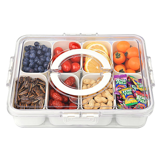 Snackle Box Container with Lid ⁘ Handle, Divided Clear Snack Box Serving Tray, Refrigerator Organizers and Storage for ...