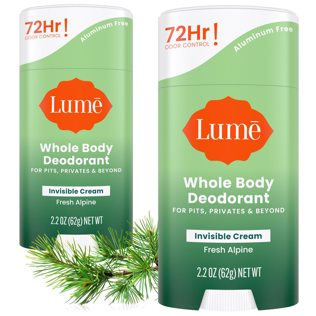 Lume Whole Body Deodorant - Invisible Cream Stick - 72 Hour Odor Control - Aluminum Free, Baking ...