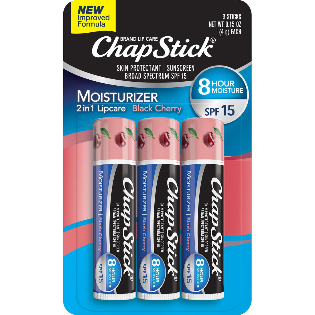 ChapStick Moisturizer Black Cherry Lip Balm Tubes, SPF 15 Sunscreen and Skin Protectant - 0.15 Oz (Pack of ...