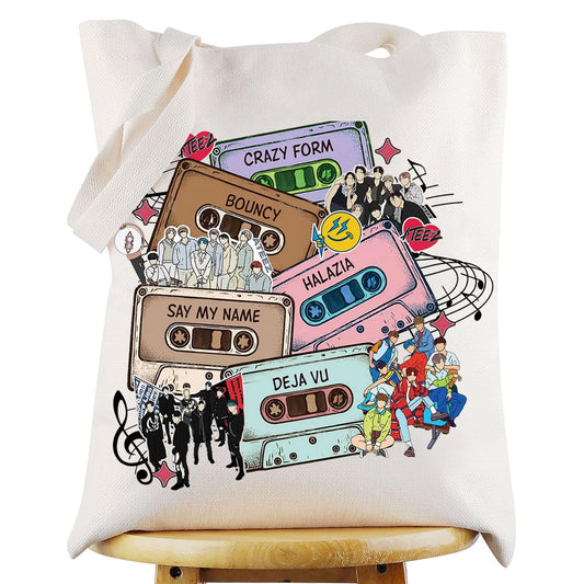 WZMPA Korean Group Fans Tote Bag K-POP Fans Gift Korea-Pop ATEEZ Singer Reusable Grocery Bag Singe...