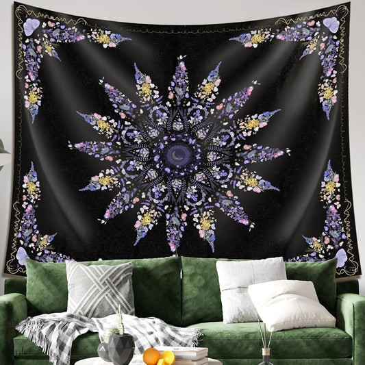 Floral Mandala Tapestry Wall Hanging Cute,Boho Wall Tapestry for Bedroom Aesthetic,Flower Bohemian...