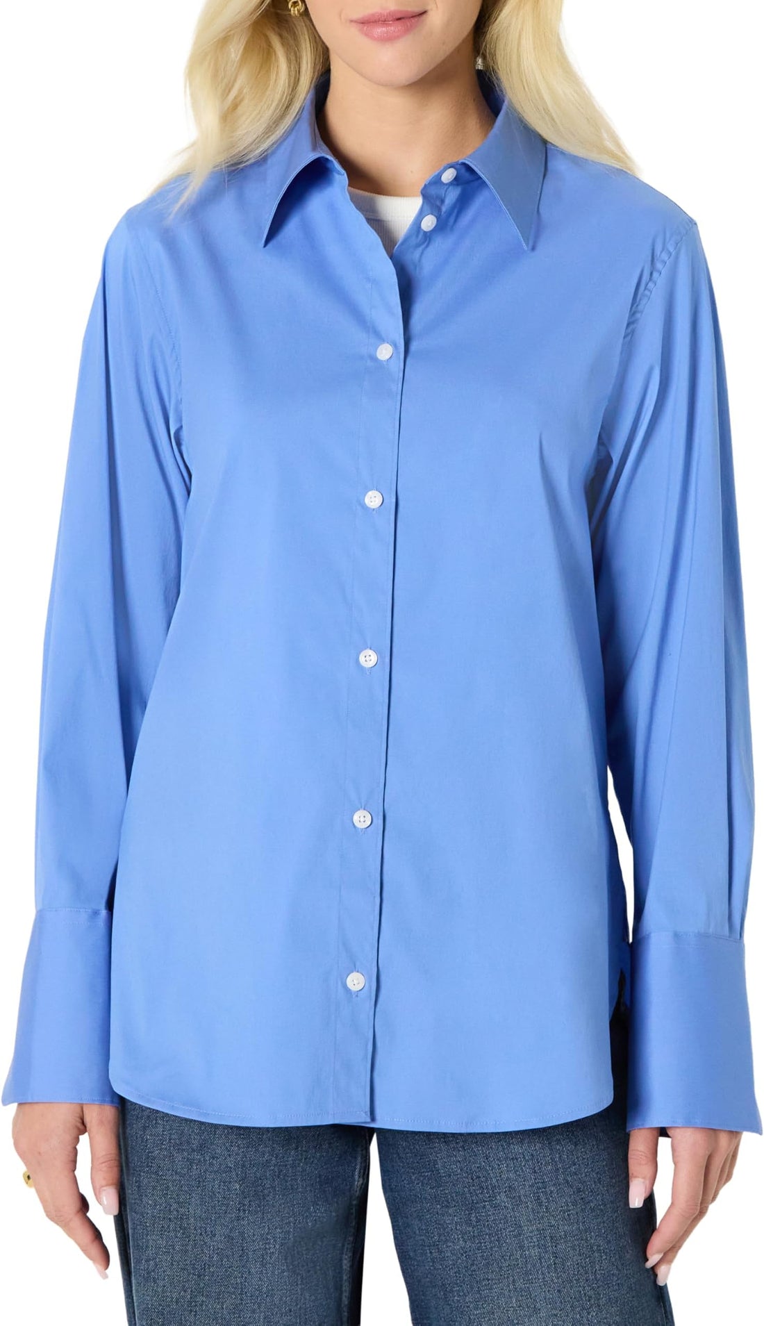Amazon Essentials Women's Oversized-Fit Cotton Stretch Poplin Button-Down Dress Shirt