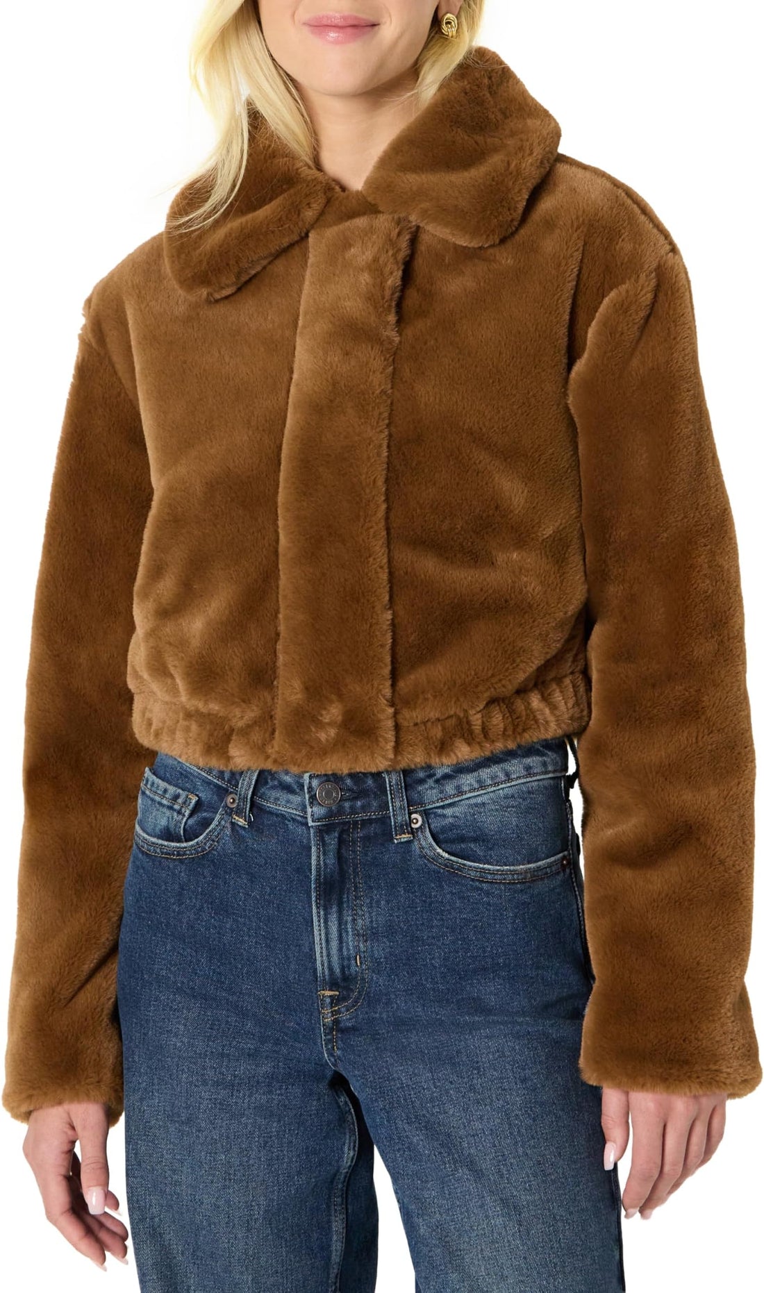 Amazon Essentials Women's Oversized-Fit Cropped Faux Fur Jacket with Collar