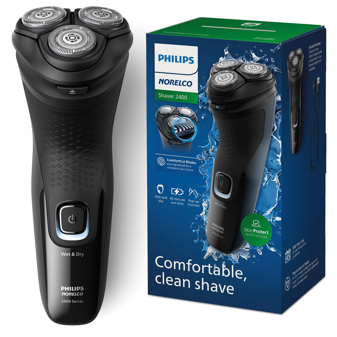 Philips Norelco Cordless Rechargeable Electric Shaver with Trimmer Device Features.