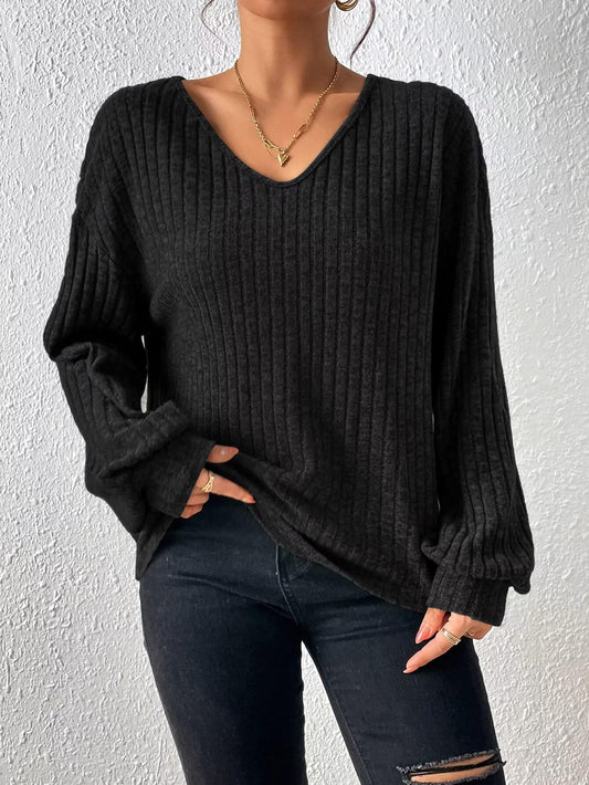 Women's Fall V Neck Sweaters 2025 Loose Fit Lightweight Casual Tunic Fashion Tops Black