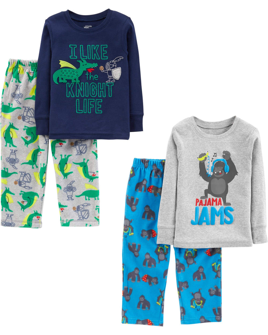 Simple Joys by Carter's Boys and Toddlers' 4-Piece Pajama Set (Cotton Top ⁘ Fleece Bottom).