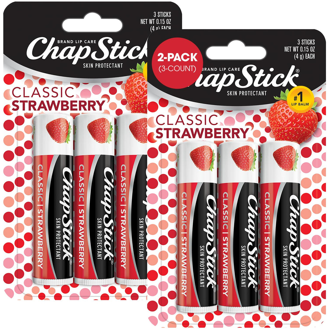 ChapStick Classic Strawberry Lip Balm, 6-Count – Tinted Lip Moisturizer, Juicy ⁘ Sweet, 0.15 Oz Ea.