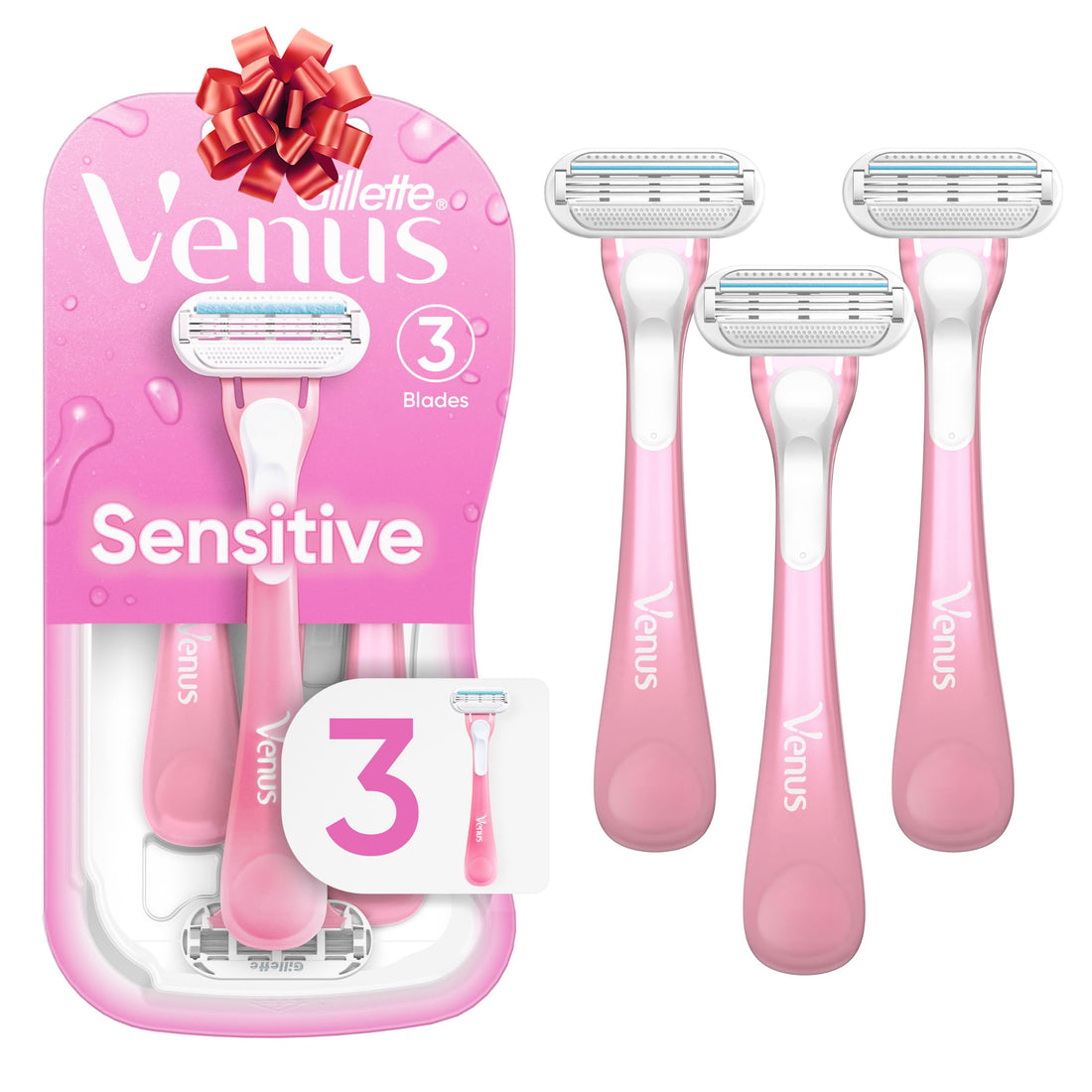 Gillette Venus Sensitive Women's Disposable Razors - Single Package of 3 Razors.