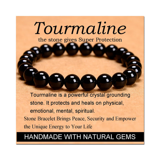 Massive Beads Black Tourmaline - Super Protection - Handmade Yoga Stretch Elastic Bracelet Natural...