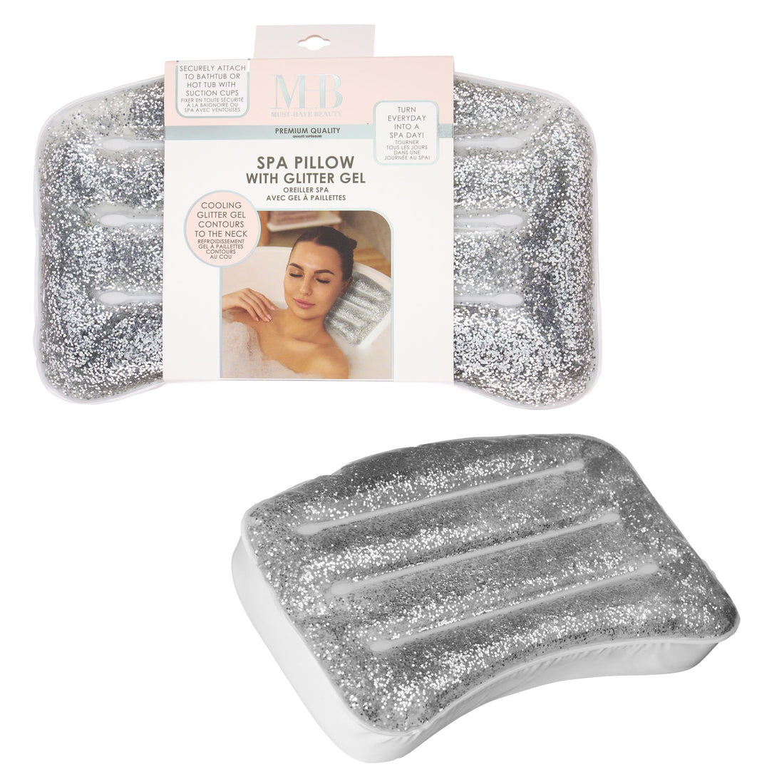 Spa Pillow with Glitter Gel for Bathtub and Hot Tub Relaxation