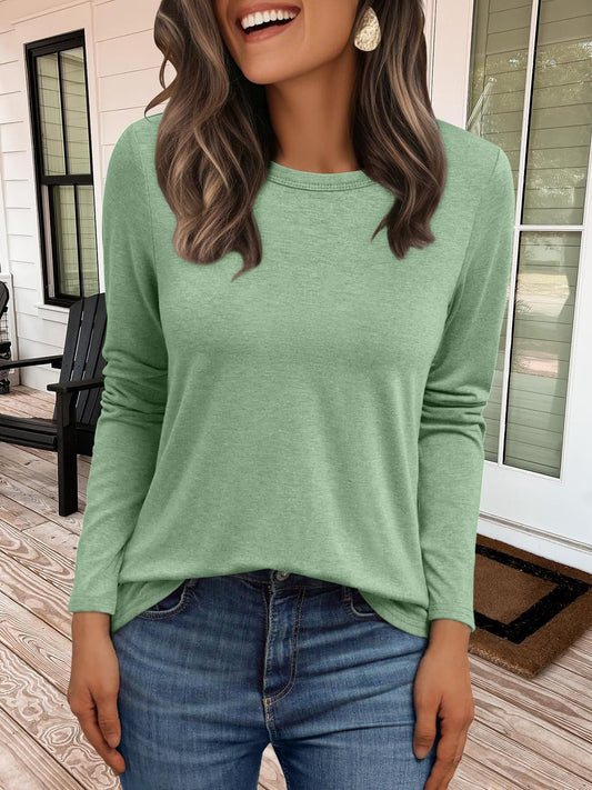 Loose Fit Long Sleeve Green T Shirts for Women