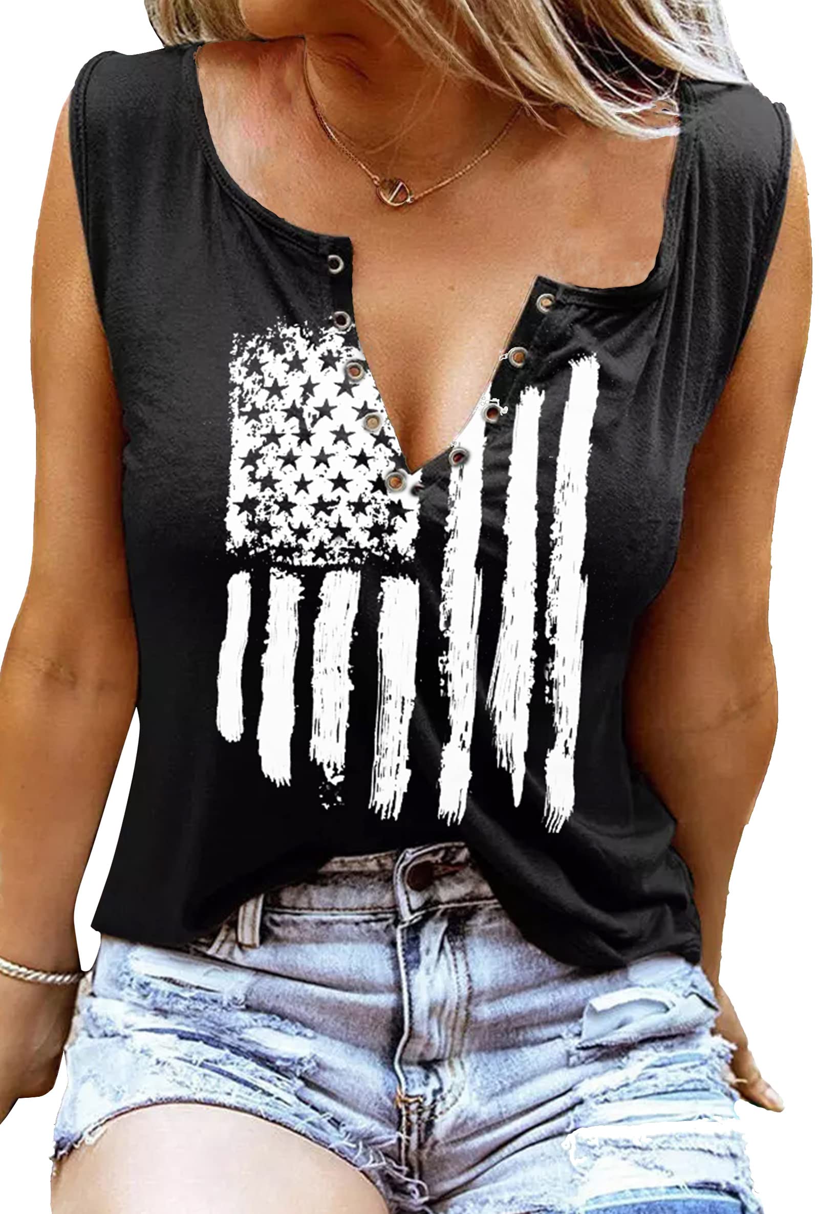 American Flag Tank Tops for Women 4th of July Shirts Ring Hole Sleevel ...