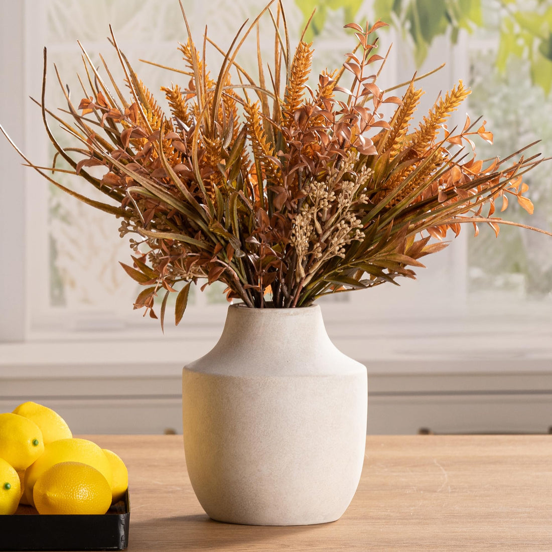 Rustic Ceramic Flower Vase with Handles - Terracotta Farmhouse Decorative Pottery Vase