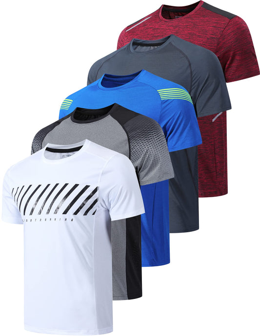 5 Pack Men's Active Quick Dry Crew Neck T Shirts | Athletic Running Gym Workout Short Sleeve Tee Tops ...