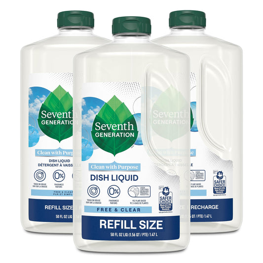 Seventh Generation Dish Liquid Soap Refill Free Clear Dish Soap for Sensitive Skin, 50 oz