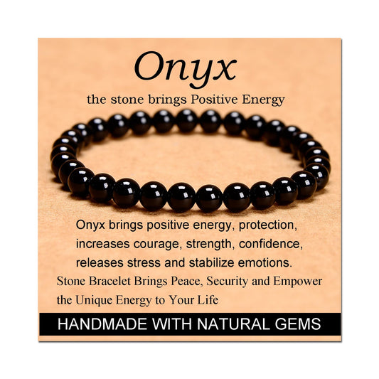 Black Onyx Crystal Yoga Bracelet for Positive Energy and Balance.