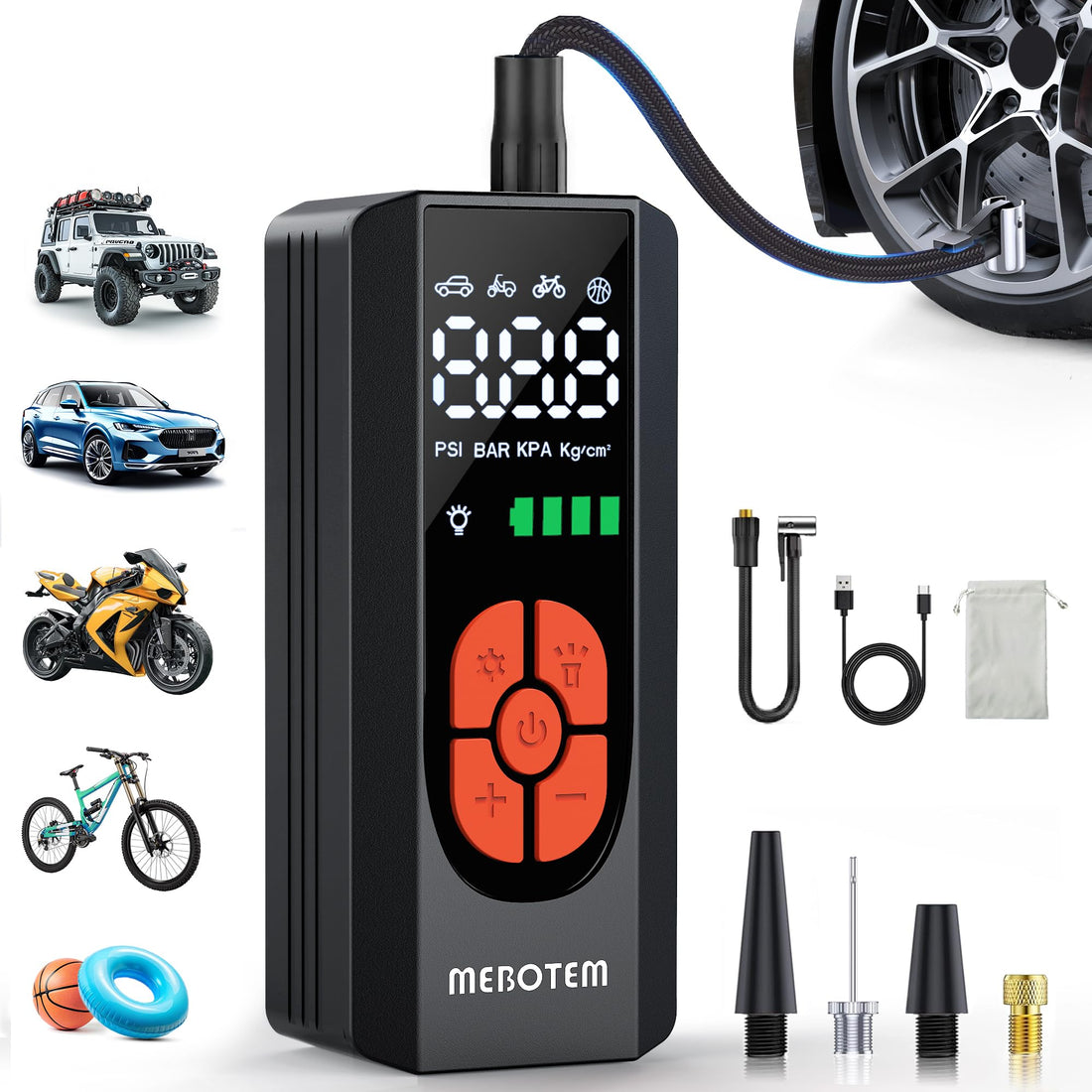 Tire Inflator Portable Air Compressor, 150PSI Portable Air Pump for Car Tires, Electric Bike Tire ...