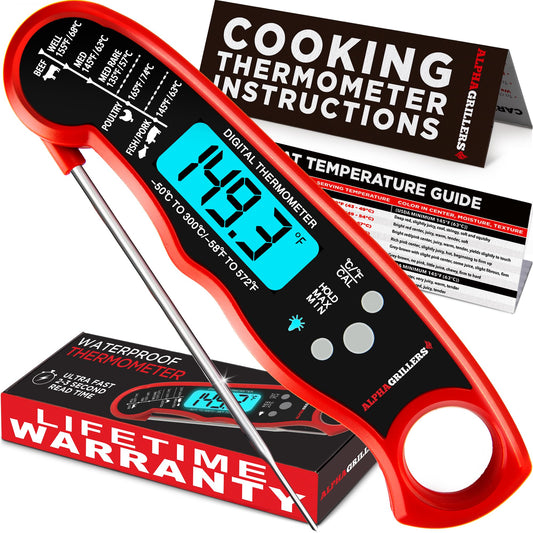 Alpha Grillers Instant Read Meat Thermometer for Grill and Cooking. Best Waterproof Ultra Fast Thermometer with Backlight