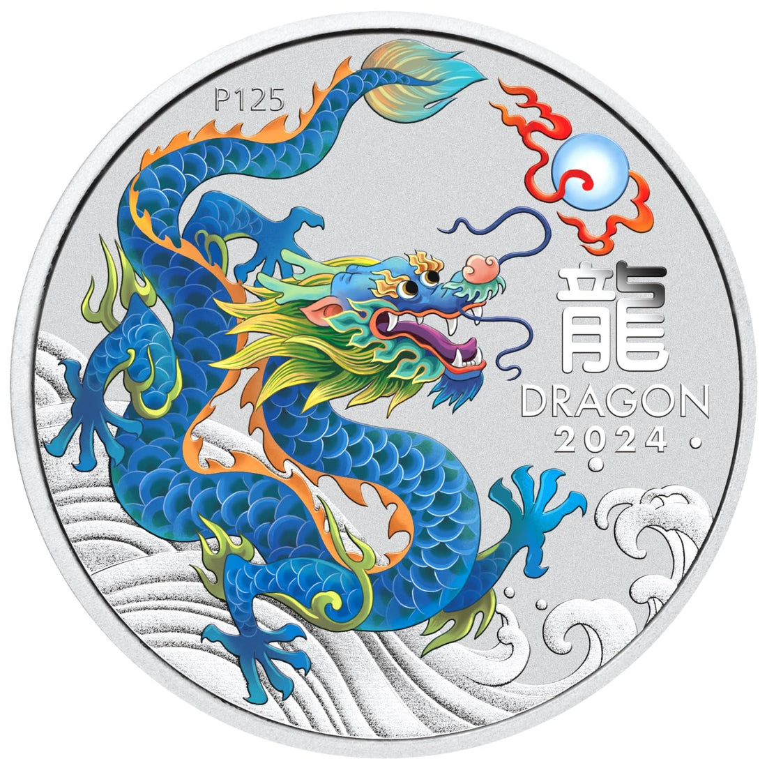 2024 P Year of dhe Dragon Teal Dragon 1 oz silver coin $1 Seller Perfect Uncirulated.