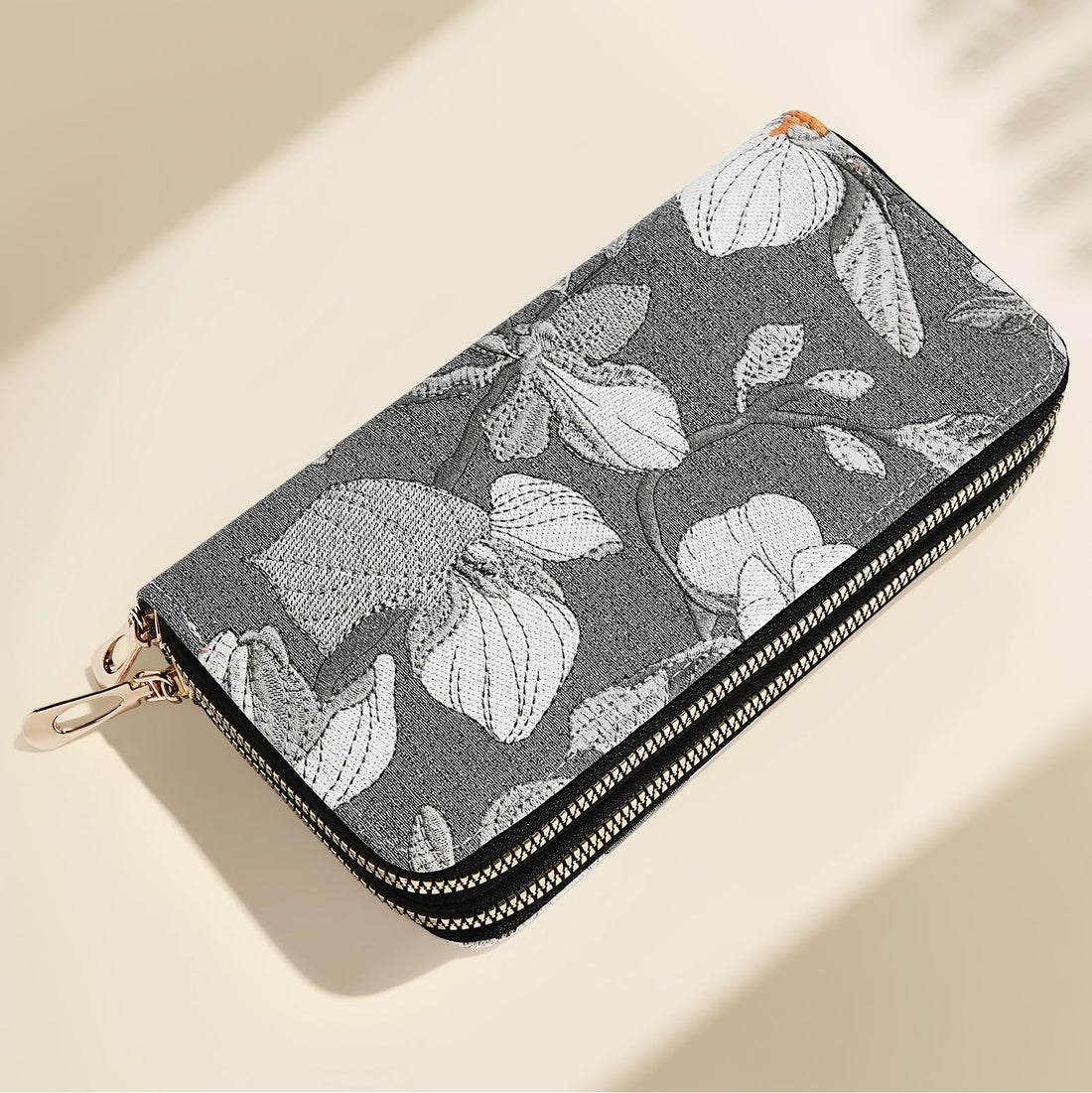 Women's Long Flower Clutch Wallets with Wristlet Strap