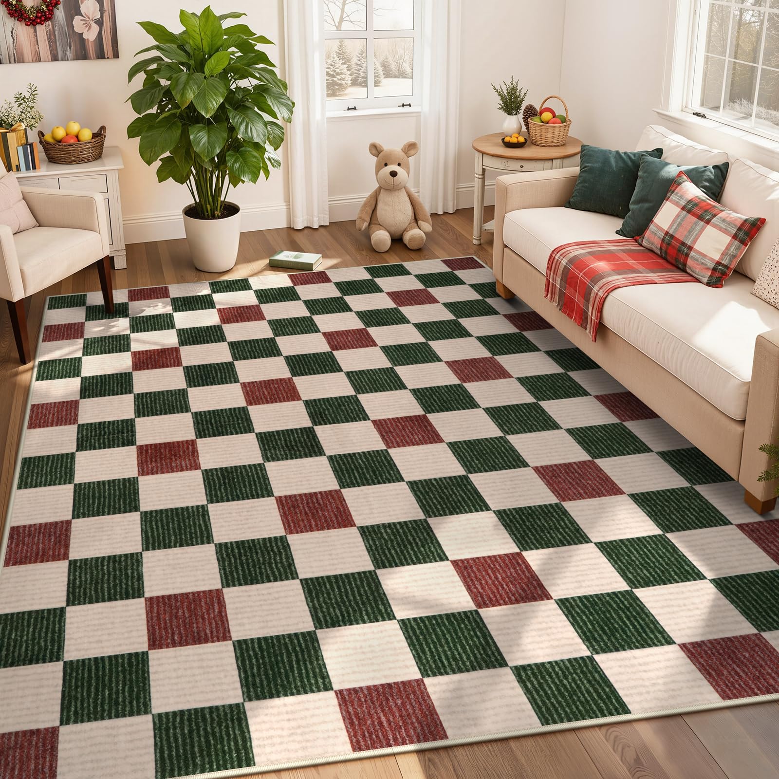 LIVEBOX Checkered Area Rugs for Living Room - Neutral Classic Geometri ...