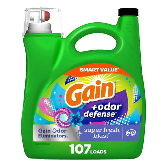 Odor Defense Liquid Laundry Detergent Super Fresh Blast Scent 107 Loads HE Compatible