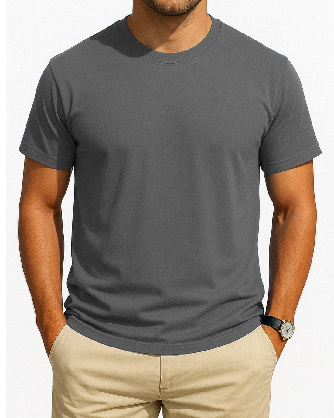 Grey Crew Neck Casual T Shirts for Men