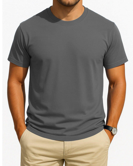 Grey Crew Neck Casual T Shirts for Men