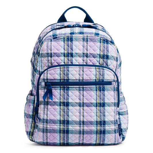 Vera Bradley Women's Cotton Campus Backpack, Amethyst Plaid - Recycled Cotton, One Size.