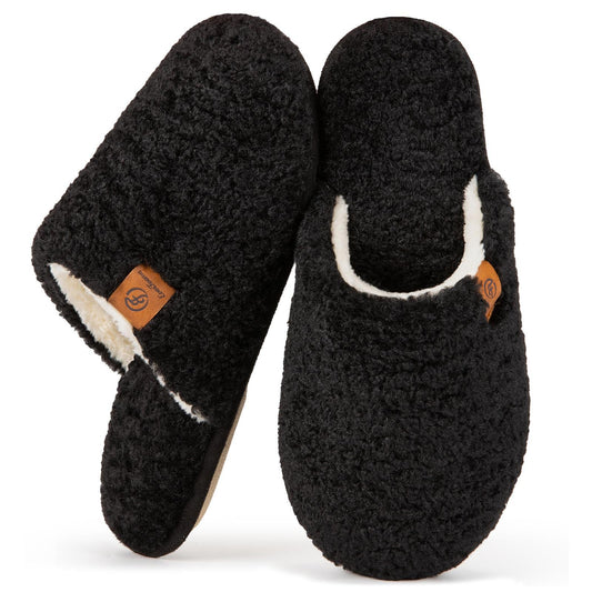 EverFoams Women's Fuzzy Slip-on Slippers - Warm Cozy Soft Lightweight Memory Foam Indoor House Shoes