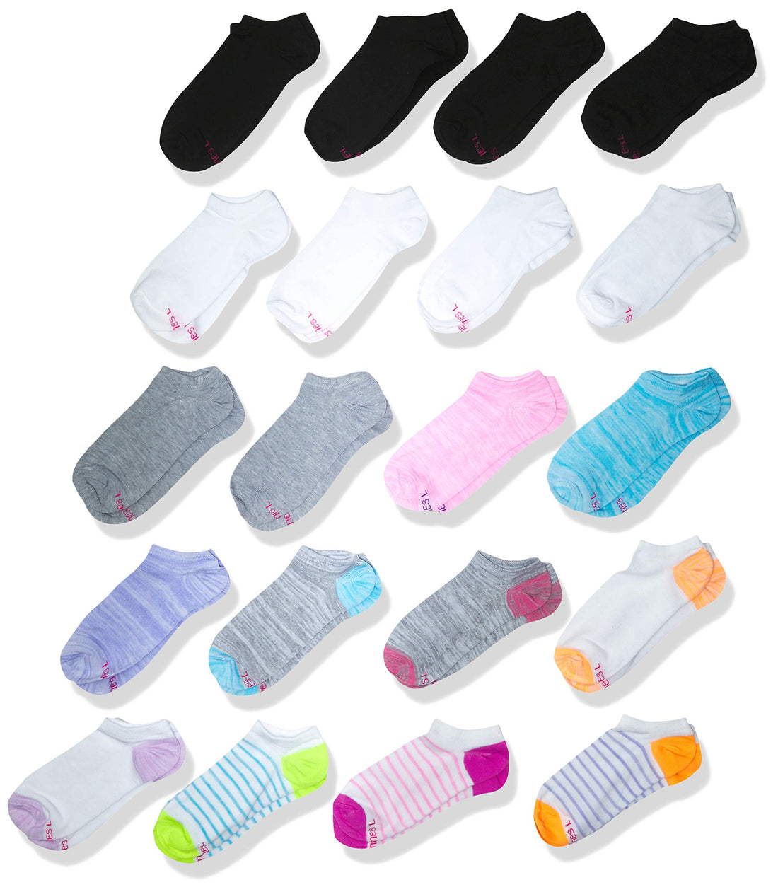 Hanes Girls' No-Show Socks Affordable 20-Pair Packs for Everyday Use