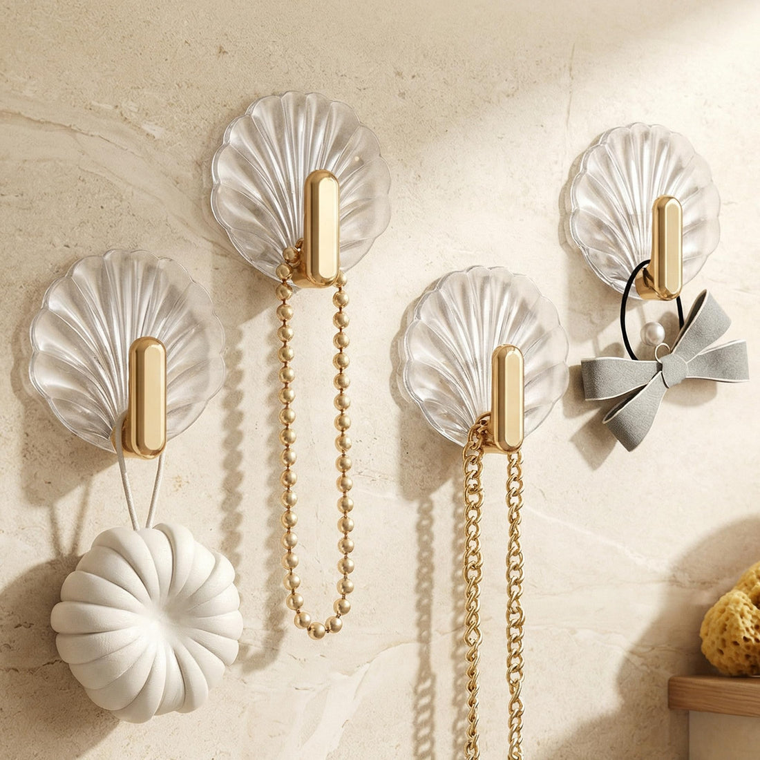 No Drill Seashell Hooks for Bathroom Walls