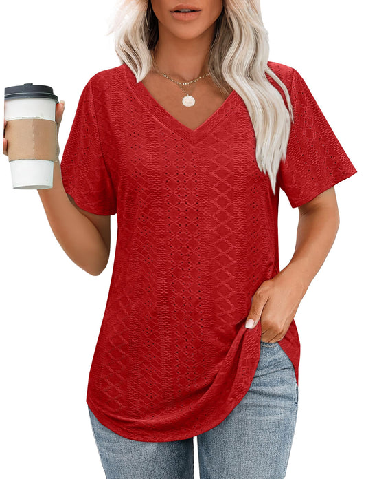 Trendy Women's T-Shirt for Spring 2025 - V Neck, Short Sleeve