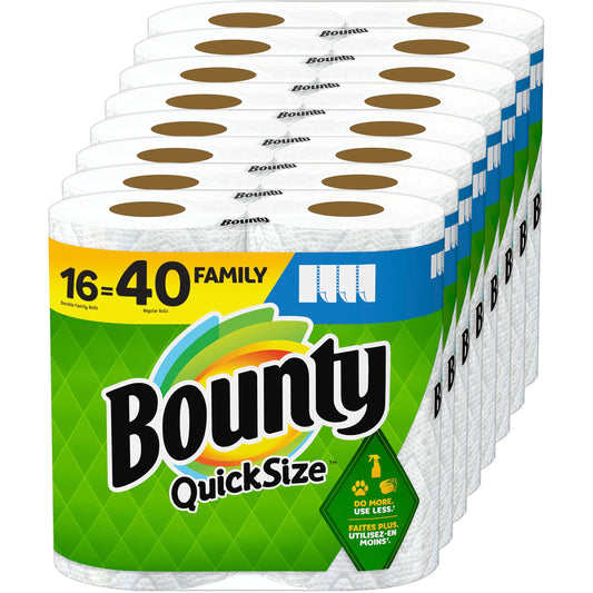 Bounty Paper Towels Quick Size, White, 16 Family Rolls = 40 Regular Rolls.