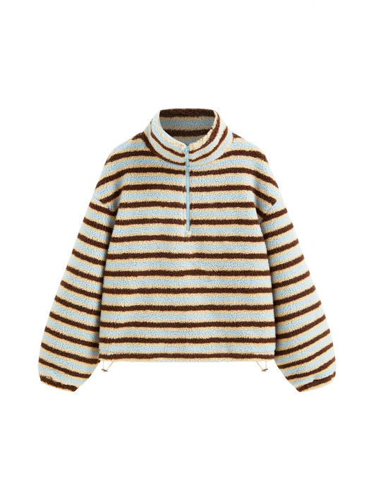Oversized Stripe Half Zip Sweatshirts for Women