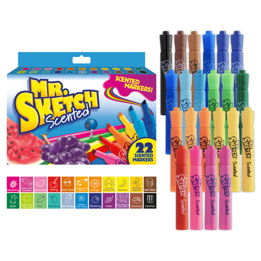 Mr. Sketch Scented Markers, Chisel Tip, Assorted Colors, 22 Count.