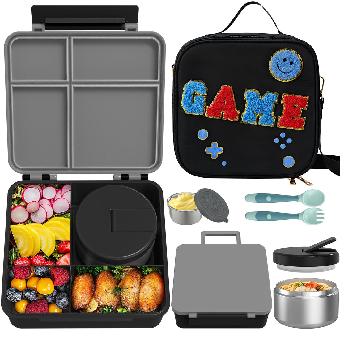 Aimsnk Kids Bento Lunch Box with Thermo and Leakproof Containers