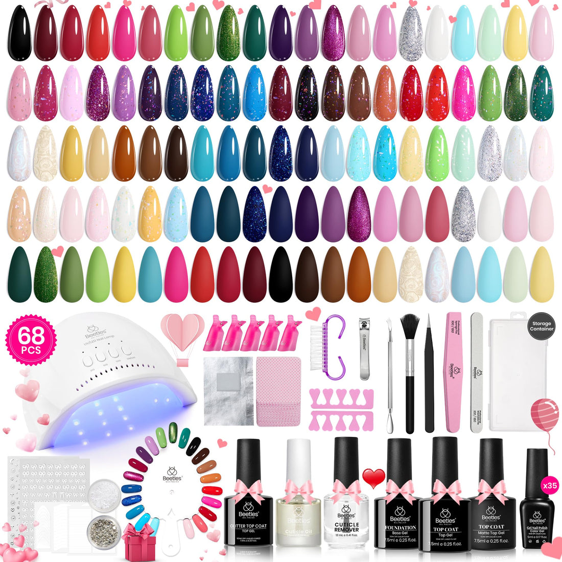 Beetles Gel Nail Polish Kit with UV Light and 35 Colors.