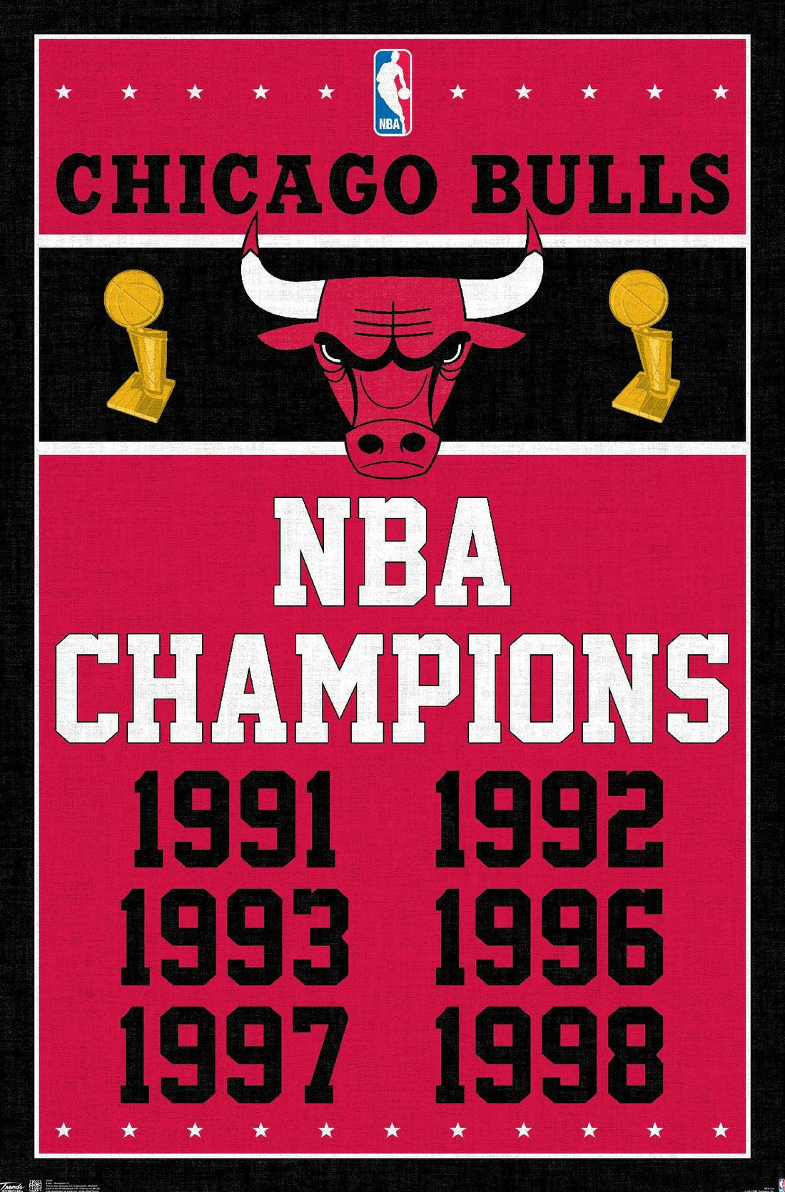 Trends International Chicago Bulls Champions Wall Poster 22.375⁘ x 34⁘.