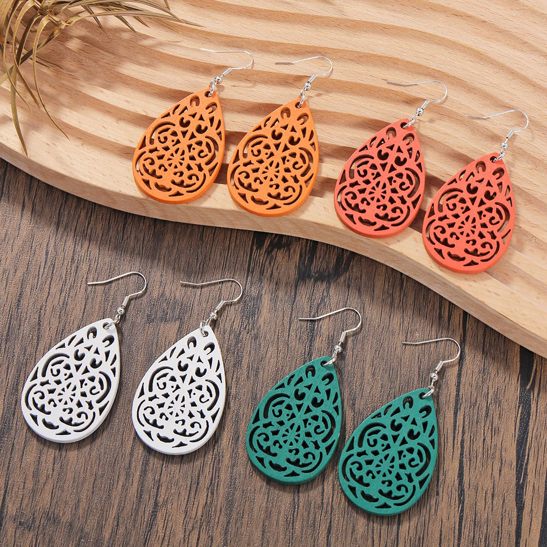 Bohemian Wooden Earrings Set with Hollow Design for Women.
