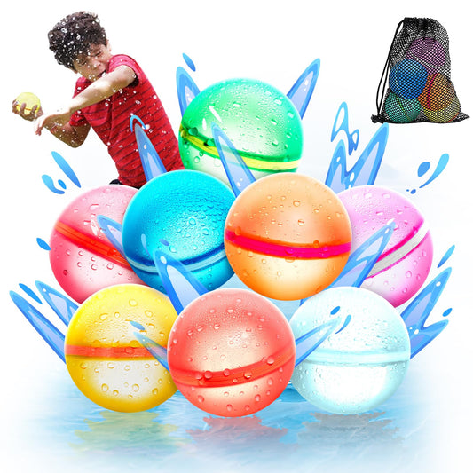 【8 Pack】Magnetic Reusable Water Balloons Fast Refillable for Kids Outdoor Activities, latex-free Kids Pool Beach Bath Toys, S