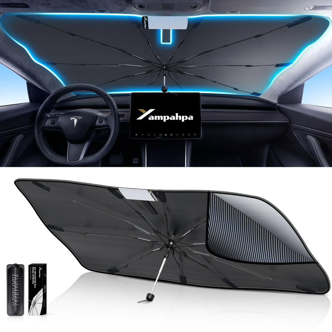 [2024 Newest] Yampahapa Car Windshield Sun Shade Umbrella, Sunshade for Car Windshield Nano-sized Condensation Foldable ...