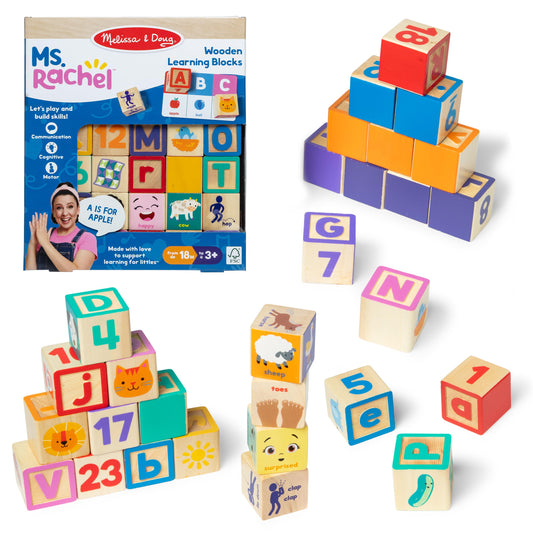 Melissa ⁘ Doug Ms. Rachel Letter, Number, and Game Wooden Learning Blocks with Activity Cards for ...