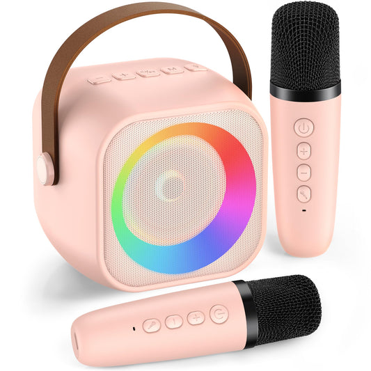 Karaoke Machine for Kids Adults, Mini Portable Bluetooth Karaoke Speaker with 2 Wireless Microphon...