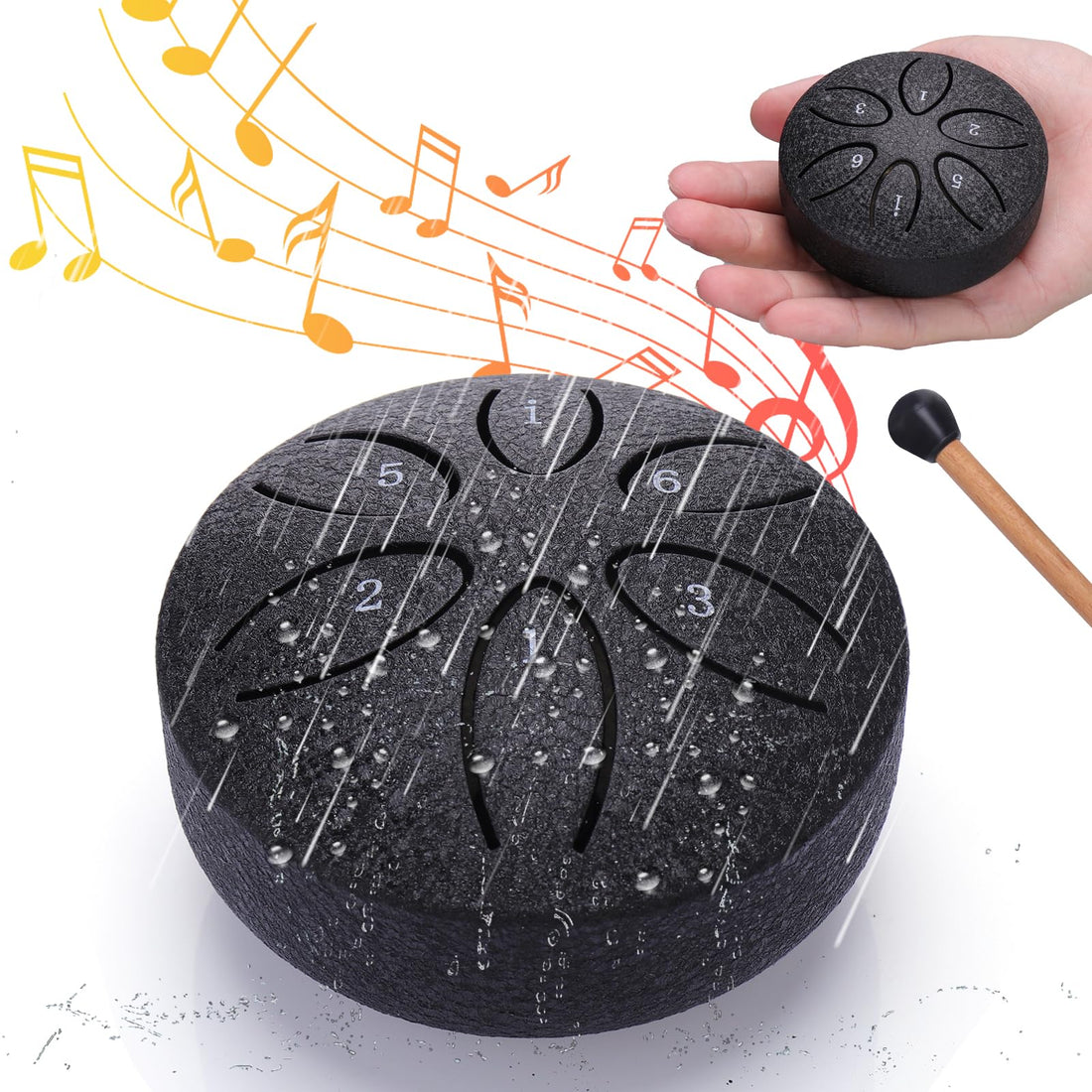 BUSOHA Rain Drum for Outside - 3 Inches 6 Notes Steel Tongue Drum Rain Chime, Drum Rain Chime Waterproof, Rain Drum for ...