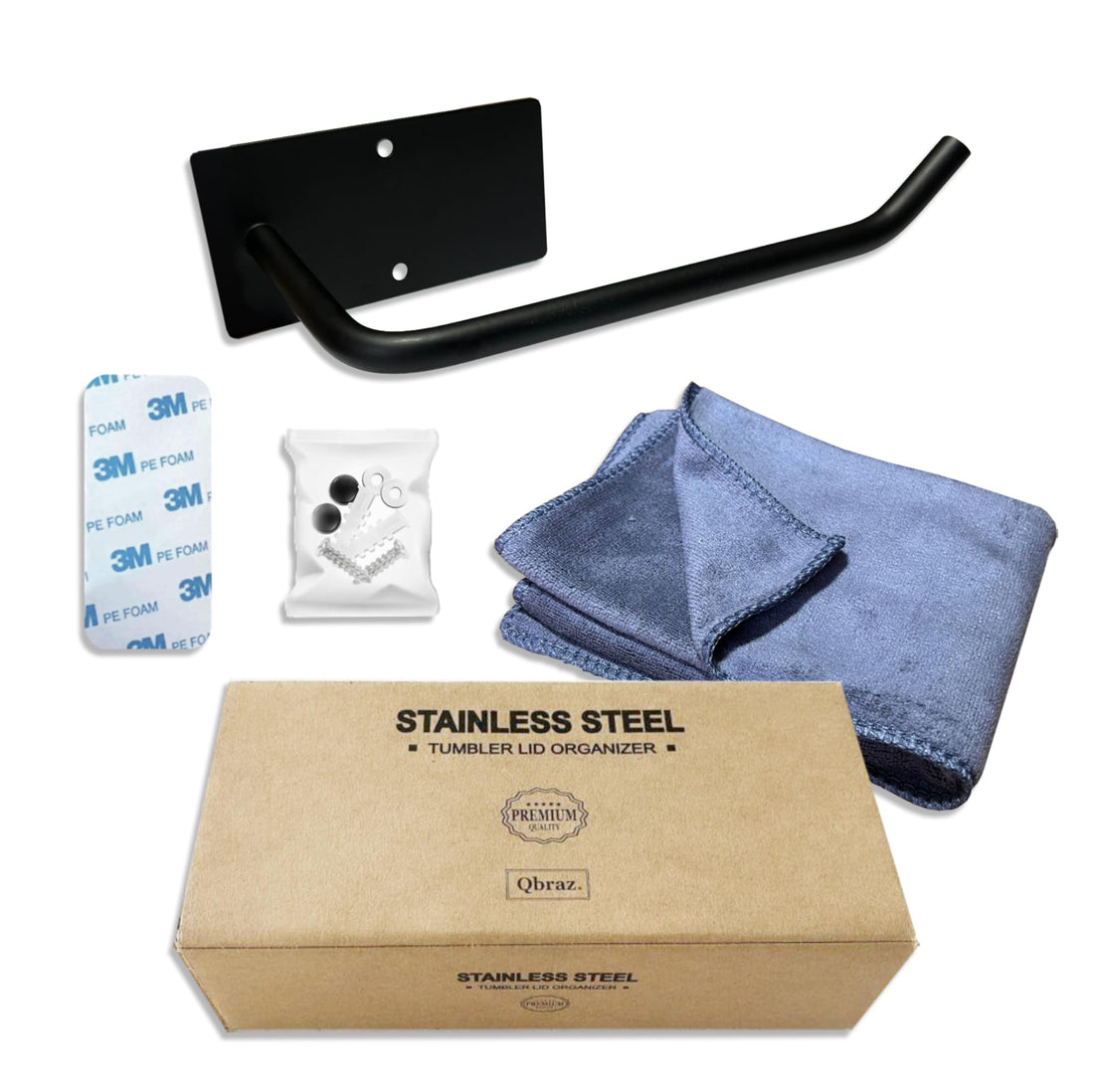 Tumbler Lid Organizer for Stanley and Yeti - 304 Stainless Steel and Microfiber Towel Holder