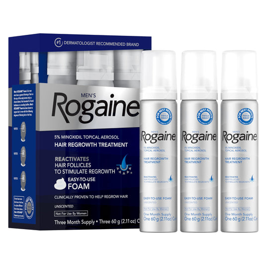 Men's Rogaine 5% Minoxidil Topical Aerosol Hair Regrowth Treatment Foam, 3 Month Supply (Each Can ...