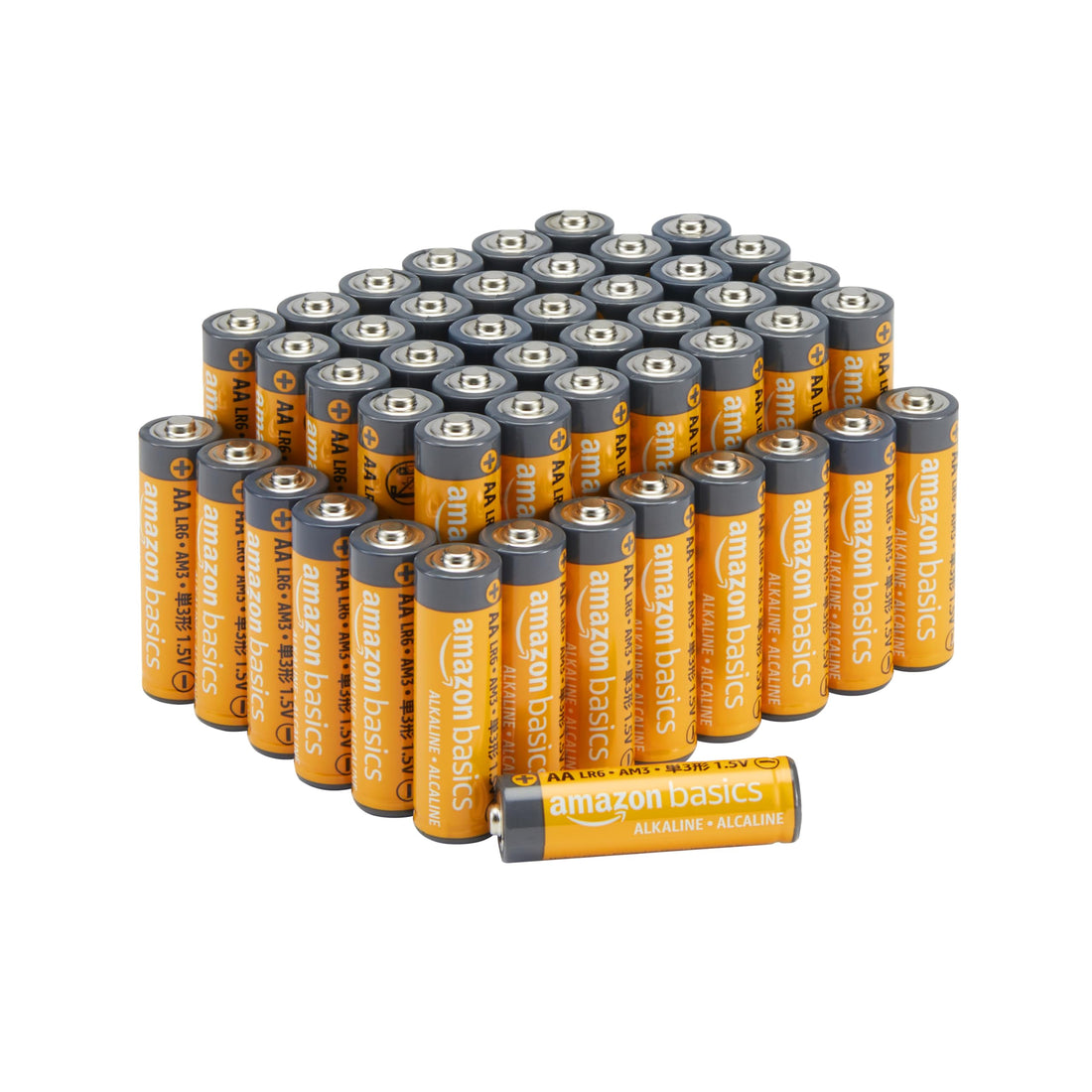 Amazon Basics 48-Pack AA Alkaline High-Performance Batteries, 1.5 Volt, 10-Year Shelf Life.